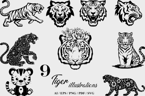 9 Minimalist Black White Tiger Logo Designs