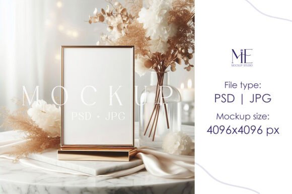 Boho Table Sign Mockup Gold Frame Mockup: Elevating Design Presentations with Style and Simplicity