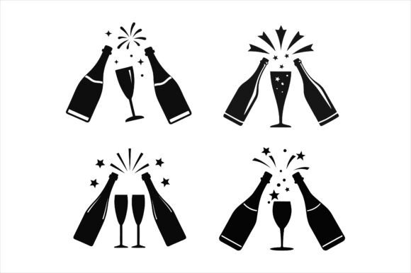 Champagne Bottle Silhouette Icon Bundle: A Versatile Design Resource for Creative Projects