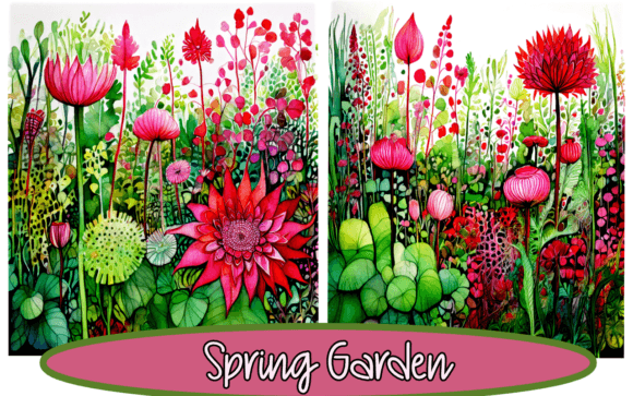 Crimson Dreams: A Spring Garden in Digital Bloom