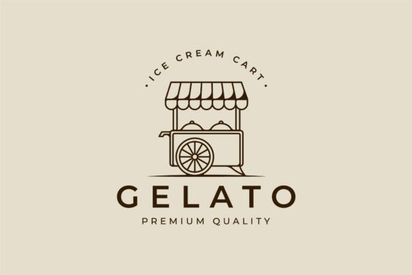 Ice Cream Cart Logo Line Art Vector