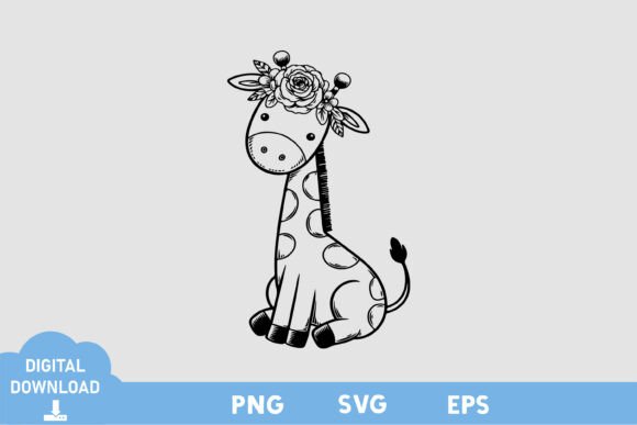 Minimalist Black and White Logo Design: The Baby Giraffe Floral Style