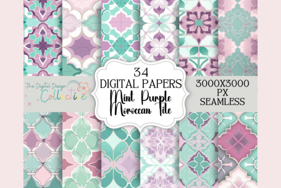 Seamless Mint Purple Moroccan Tile