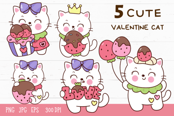 Valentine Cat Strawberry Kawaii Kitten: A Versatile Digital Design for Creative Projects